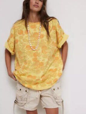 Free People We The Free Printed Devon Shirt Citrus Combo Large